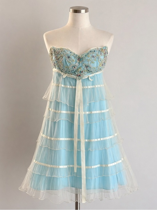 Alyce Designs Dresses & Skirts - Alyce Paris Light Blue Tiered Tulle Ruffle Prom Dress Sz 2 Regencycore Fairycore
